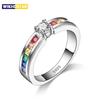 Real 100% 925 Sterling Silver Color Rainbow Cubic Zircon Rings For Women Wedding Lovely Engagement Proposal Ring Accessory