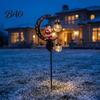 Santa Claus Lawn Ornaments Garden Stake Light, Solar Powered Crescent Moon Lamp, Double Decorative Metal Glass Globes, Christmas Waterproof