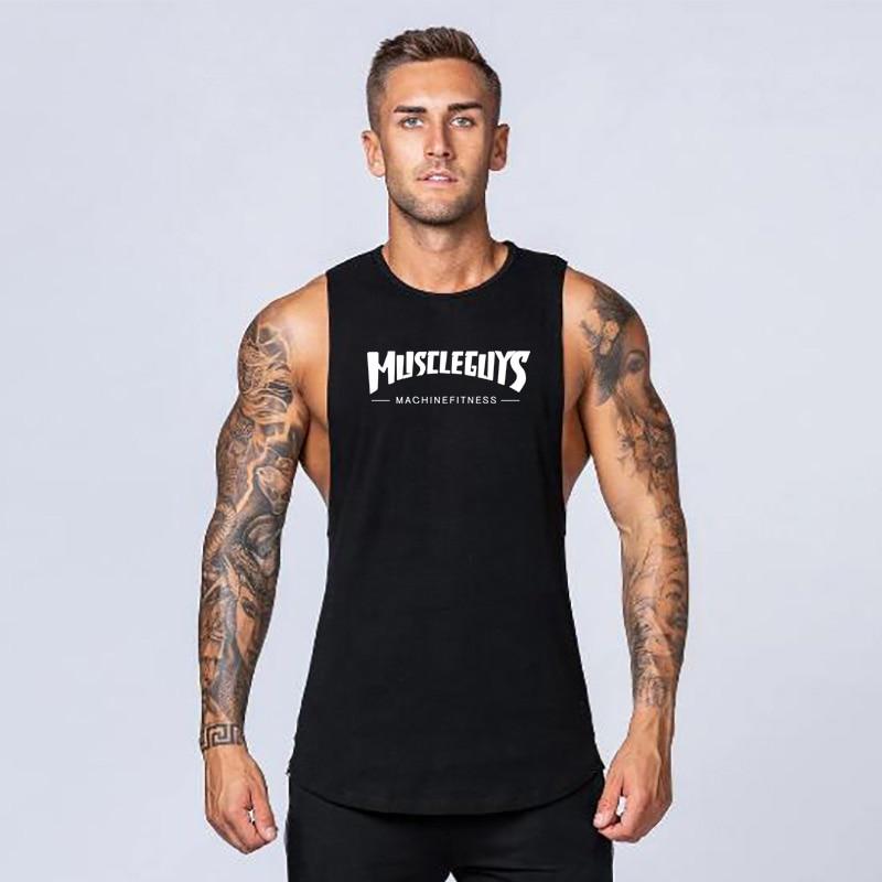 Muscleguys Новая спортивная майка, мужская дышащая хлопковая майка без рукавов, свободная эластичная футболка для тренировок для бега и фитнеса для отдыха