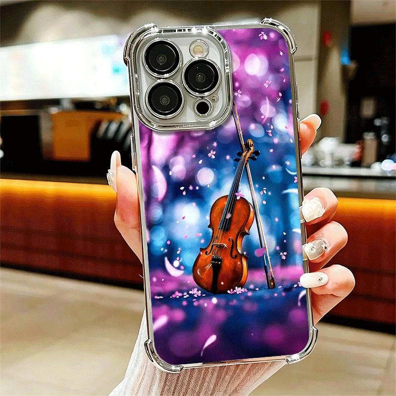 Violin Music Soft Phone Case For iPhone 15 16 17 Air 14 Pro Max 16E Plus 13 12 Mini Plating Anti-Fall Fundas