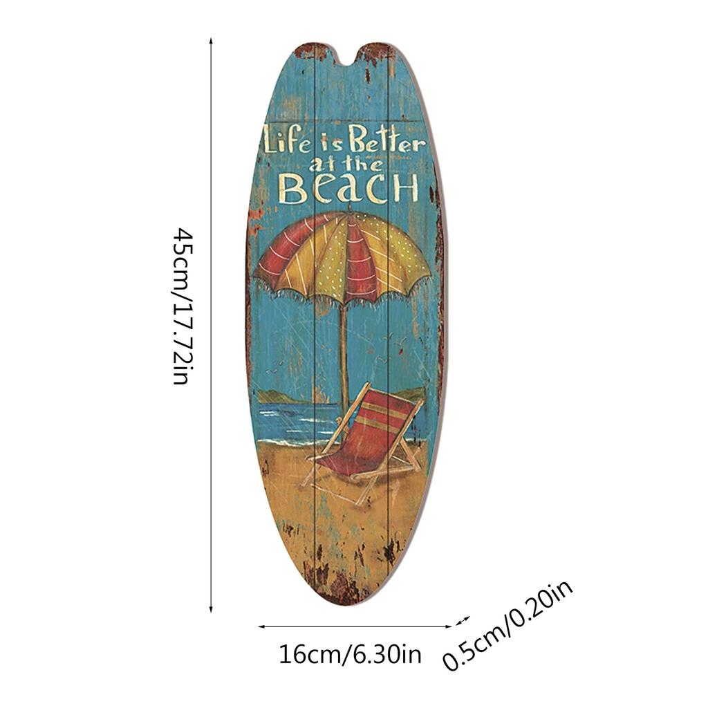 Retro Wooden Surfboard Beach House Decorative Plaque Wooden Sign with Ocean Theme for Home and Office Decoration