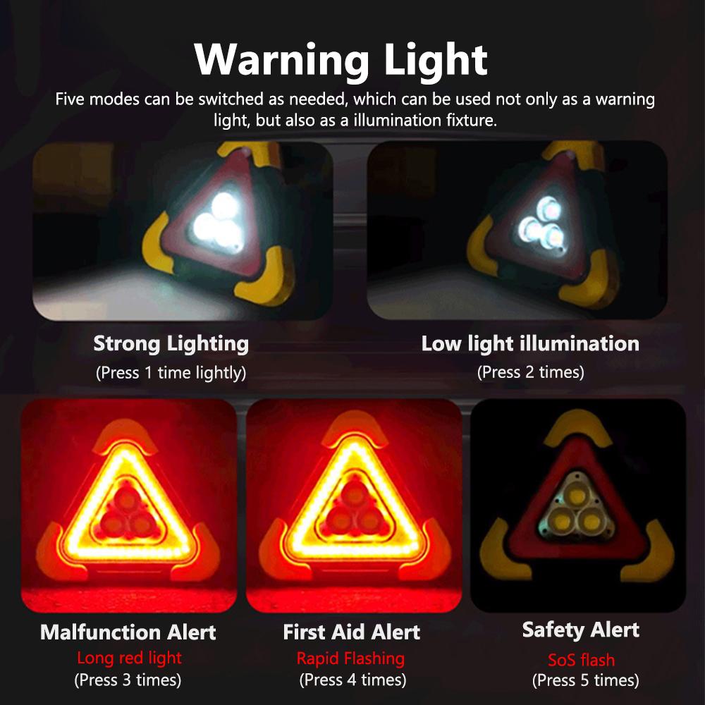 Многофункциональный автомобильный аварийный треугольный дорожный предупреждающий свет, солнечный предупреждающий свет, складной вертикальный для ремонта автомобиля