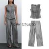 MD Spring/Summer French Style Young Ol Style Linen Blend Suit Vest 6024657 Wide Leg Pants 5021659