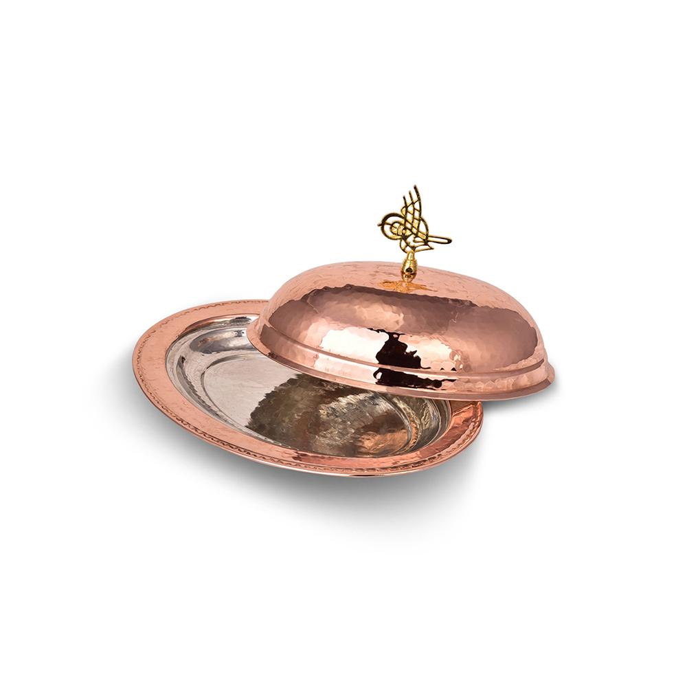 Медное эллиптическое блюдо, Блюдо в деревенском стиле салтанат, Традиционное медное блюдо ручной работы, Аутентичное блюдо, Медный лоток, Тарелка для презентаций с крышкой