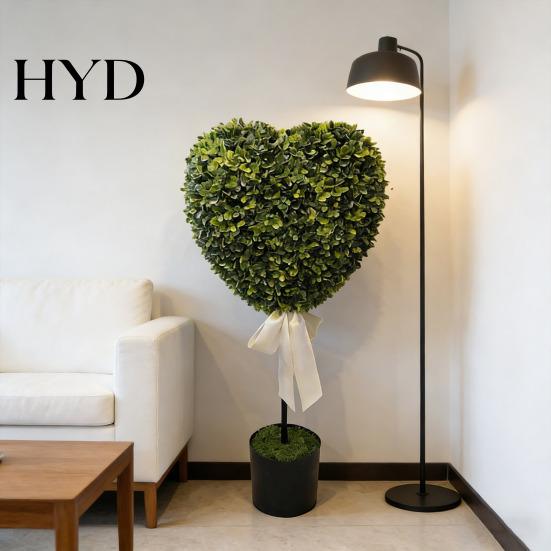 Lazy Person Plant Decor Artificial Green Plants Heart Shape Potted with White Ribbon Bow Tie Indoor Faux Arrangement No Maintenance Mini Heart-Shaped