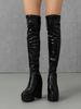 Модные высококачественные сапоги на толстой платформе, женские осенние мягкие кожаные сапоги до колена, сексуальные байкерские сапоги, черные высокие сапоги для женщин