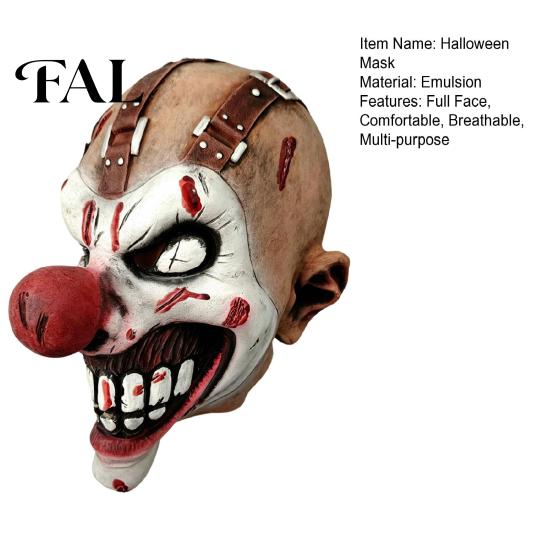 Creepy Haunted House Costume Halloween Clown Mask, Realistic Latex Horror Scary Mask with Party Supplies for Adults Red Nose Cosplay Parties