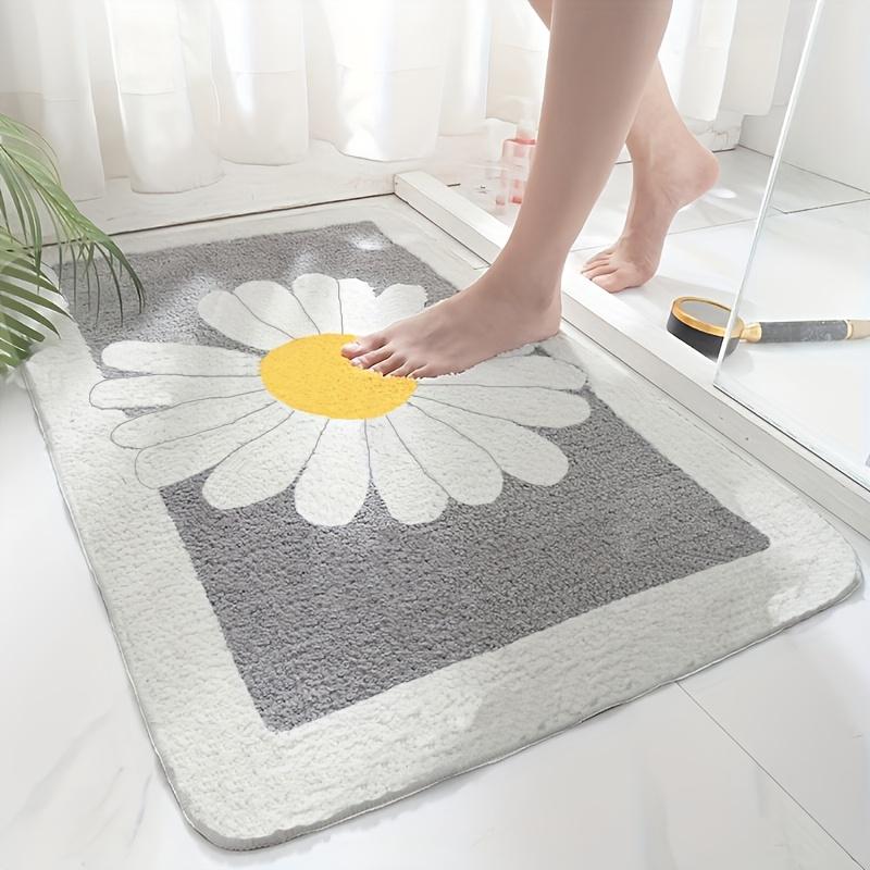 1 шт. Пушистый мягкий коврик для ванной с рисунком ромашки, нескользящий | Впитывающий, быстросохнущий | Текстурированная поверхность для сцепления, для ванной, туалета, душа, кухни | Уютный домашний декор, легко чистится