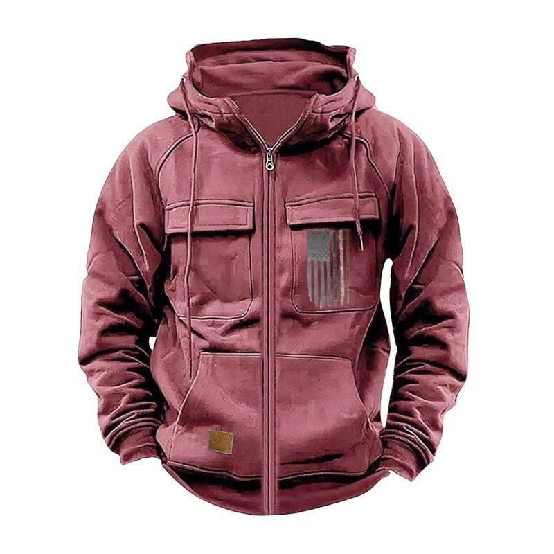 Mens Oversized Hooded Zip-Up Sweatshirt With Print Design Loose Fit Sportswear Winter Casual Wear