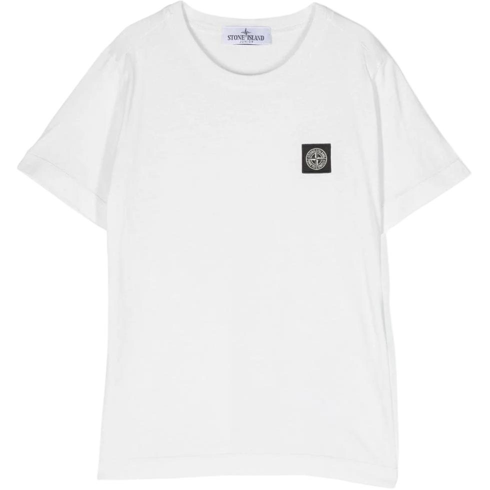 STONE ISLAND Футболка Однотонная С Круглым Вырезом Приталенная С Коротким Рукавом Детские Топы Белый 791620147-V0093