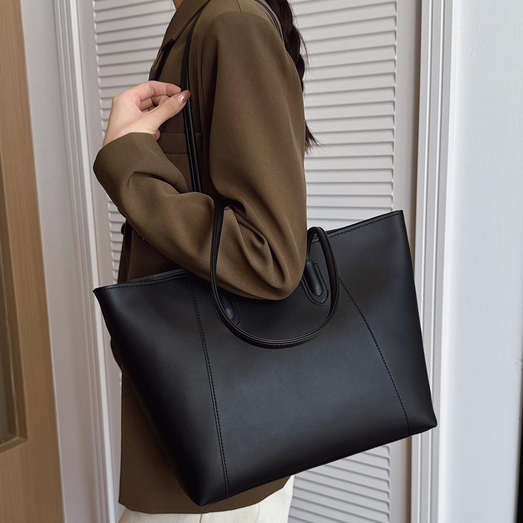 Tote Bag Large Capacity Solid Color Simple Commuter Shoulder Bag Autumn Fashion Versatile Women's Bag