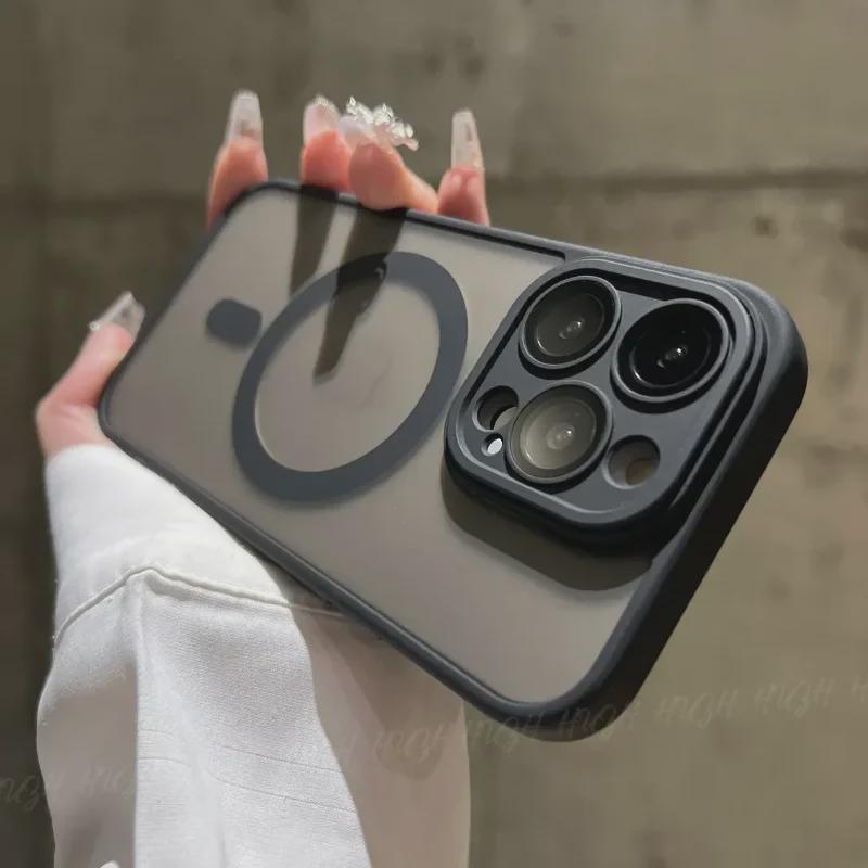 Magsafe Magnetic Skin for Apple 15Pro, 14Plus, 13: Frosted Case with Lens Film Protection.