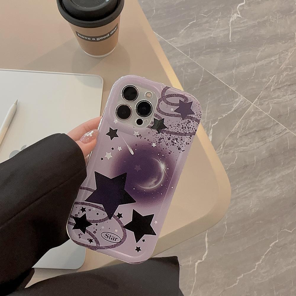 Planet Universe Stars Purple Cartoon Phone Case For Iphone 14 Pro Max Plus 13 12 11 Promax Silicone Soft Ins Back Cover