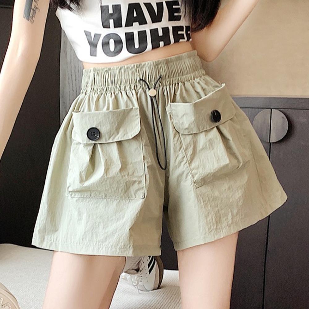 Lace Up Wide Half Leg Pants Drawstring Causal Shorts Women Simple Cargo Pants  Female