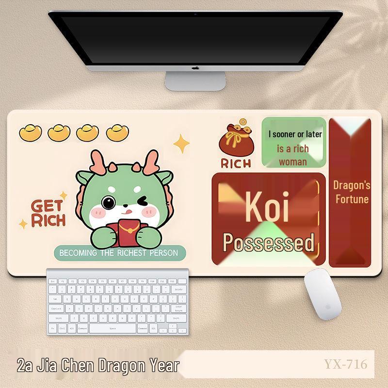 Очень большой коврик для мыши «Год Дракона 2024» - Праздничный красный мультяшный новогодний настольный коврик для офиса