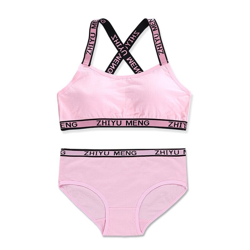 Нижнее белье для девочек-подростков Комплект бюстгальтера с мягкой подкладкой из хлопка с буквенным принтом для молодых девушек для занятий йогой, спортом, бегом