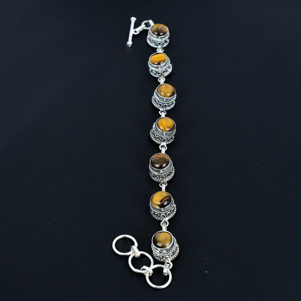 Natural Tiger Eye Bracelet 925 Sterling Silver Bracelet Adjustable Chain Bracelet Handmade Boho Bracelet Gemstone Jewelry Engagement Gifts