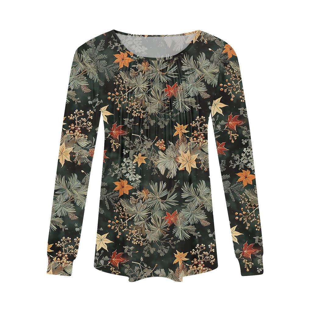 Long Sleeve Shirts For Women Tops Dressy Casual Blouses Pleated Scooped Neck Tunic Tops