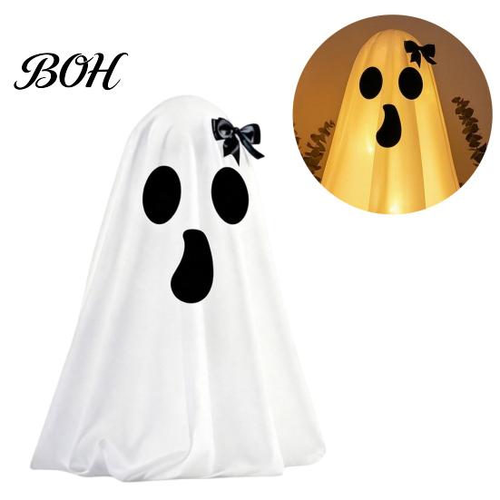 Halloween Window Display Props Ghost Decoration, Indoor Tabletop Standing with Witch Fabric Figurine Hat/Bow for Mantel Dining Table Party Home Decor