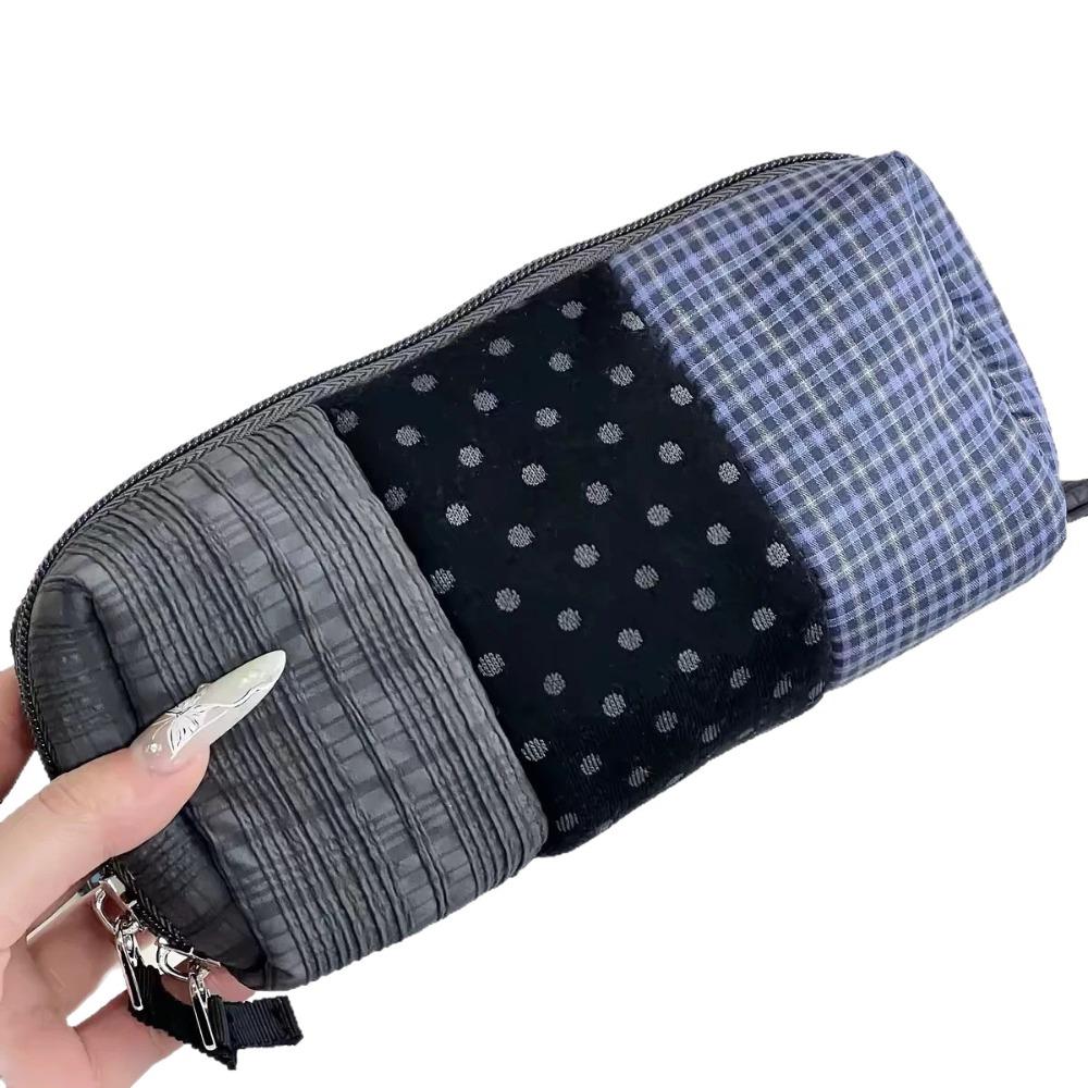 Plaid Pattern Pencil Case Polka Dot Patchwork Pencil Case Japanese Style Pen Bag Office Use