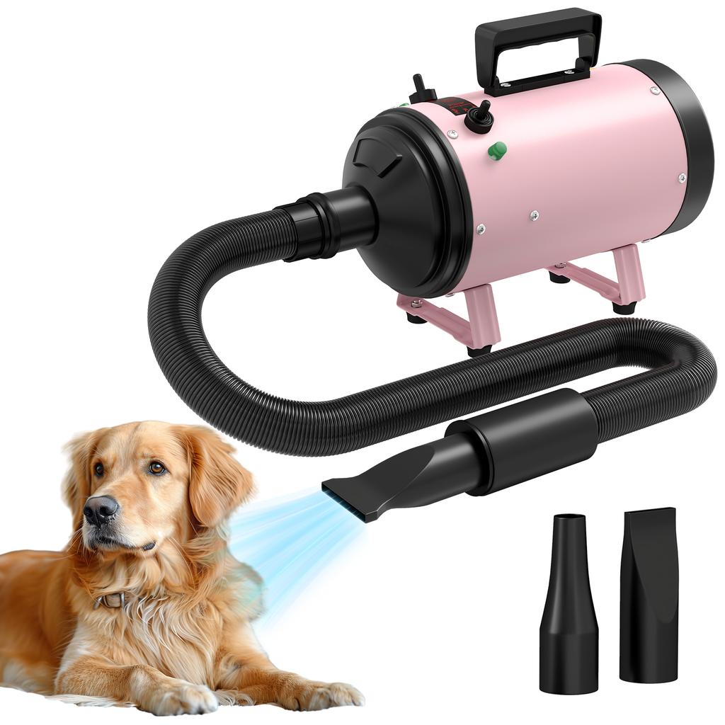 2200W Dog Hair Dryer With Adjustable Temperature And Velocity 3 Different Nozzles Pink