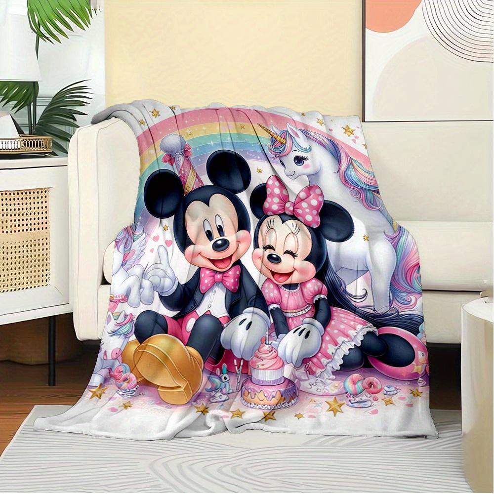 1pc flannel Minnie Mouse Pink Bow Candy Theme Bedding Throw Blanket Sofa Cover Gift Home Decoration, cute cartoon character design, soft microfiber