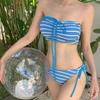 Korean ins style striped tube top hanging neck split two-piece set sexy senior vacation wind beach swimsuit women