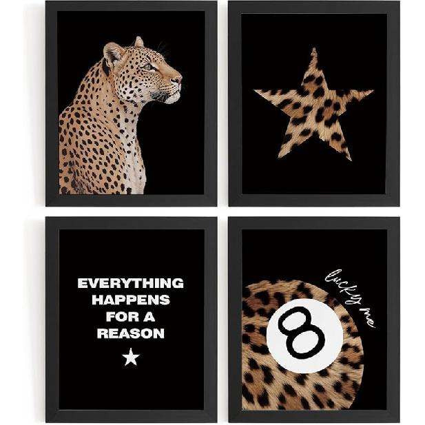 DSHFG Преппи Розовые Картинки с Принтом Гепарда Декор Стен, Модные Постеры с Гепардом Леопардом 8 Шаров Декор Комнаты Y2k, Фанковое Настенное Искусство для Подростка Девочки в Спальню