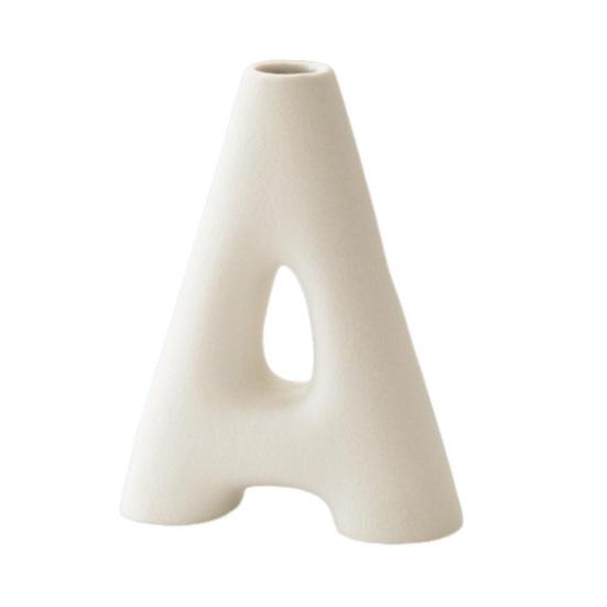 Ceramic Letter Vase Tabletop Ornamental Flower Holder Minimalist Style Solid Color Vase for Home Decor Living Room Dining Room
