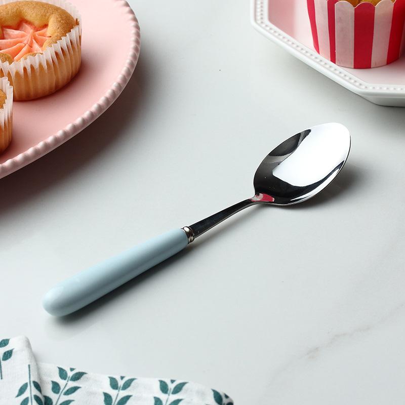 2pcs Candy Colored Ceramic Stainless Steel Spoon