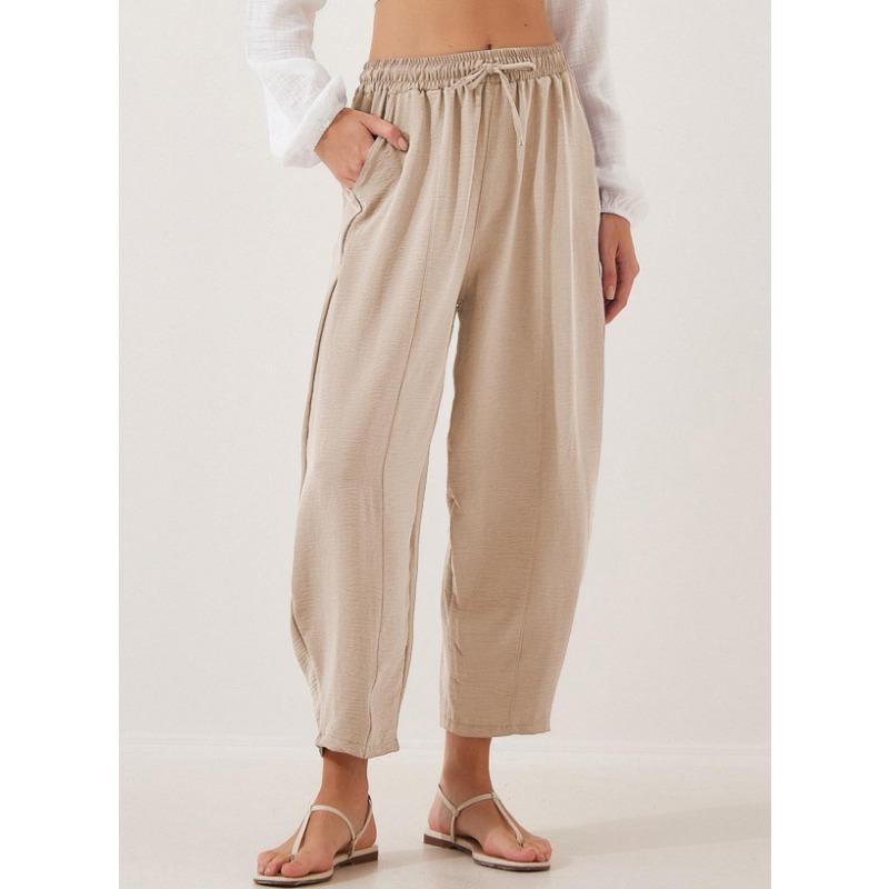 Женские брюки весна-лето с высокой талией, свободные, праздничные, повседневные, со шнурком, вставными карманами, 7 шт.