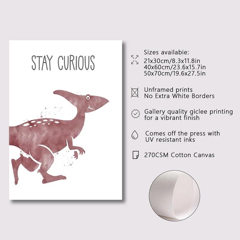 Мультяшные милые постеры с динозаврами Животные Детская скандинавский постер Настенное искусство Холст Живопись Домашний декор Детская комната Украшение
