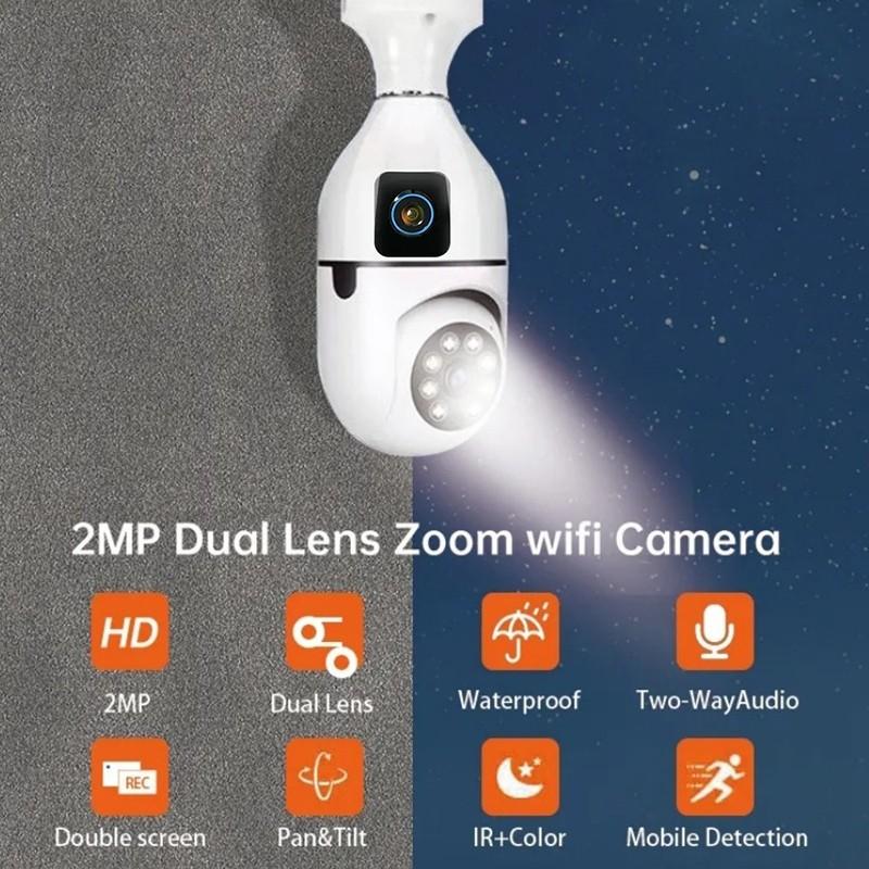 Новая камера E27 Wi-Fi с двумя объективами 1080P 2MP PTZ камера наблюдения Wi-Fi CCTV уличная IP-камера безопасности умный дом AI отслеживание