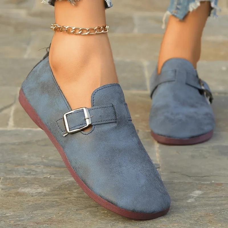 Мода 2025 Лето Горячая Распродажа Женские Балетки с Мягкой Подошвой и Круглым Носком Классика Пряжка Уличные Балетки для Женщин Повседневная Обувь Большого Размера Zapatos