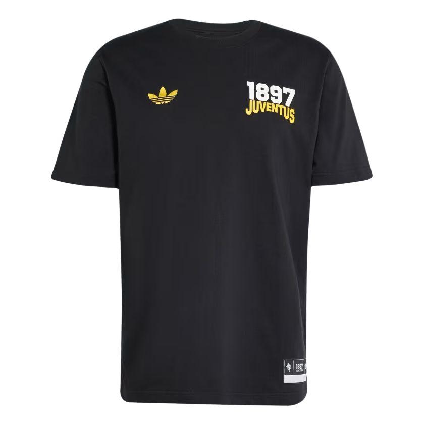Adidas Originals X Juventus Collaboration VRCT FW24 Fashion Comfortable Pullover Short Sleeve T-Shirt Men T-Shirts Black Vibrant-Gold JL6114