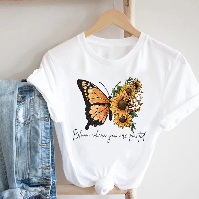 (Азиатский размер) Женская модная футболка с цветочным принтом и винтажным трендом, милая милая футболка, повседневная модная футболка с короткими рукавами, женские футболки с графикой