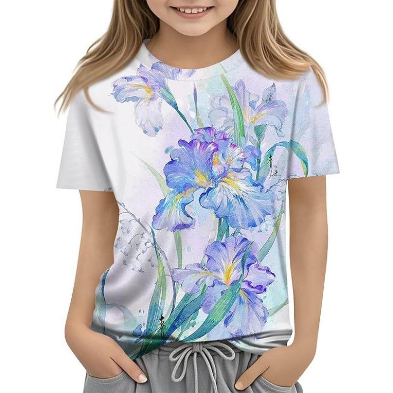 Детская футболка с 3D-принтом, новая повседневная универсальная детская одежда с цветочным 3D-принтом, футболка с короткими рукавами и круглым вырезом
