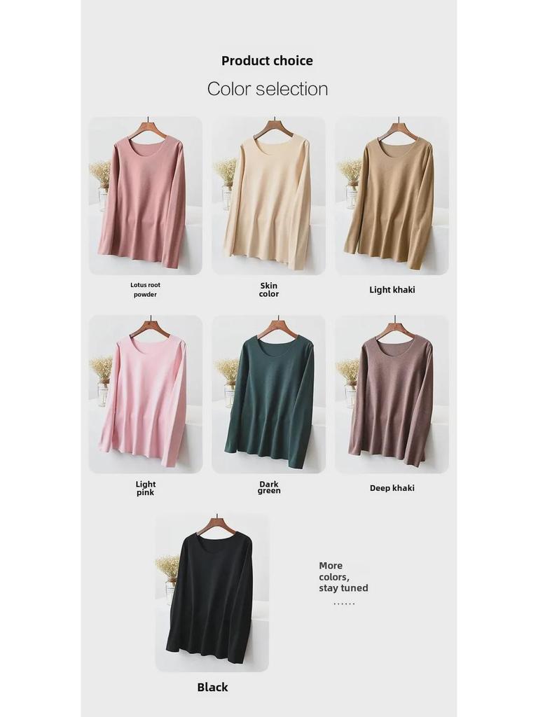 Женская немецкая бархатная терморубашка с длинным рукавом и зауженным кроем — бесшовная, с круглым вырезом, с утолщенным бархатом для осени и зимы