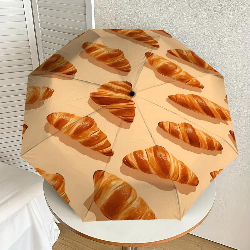 1pc Croissant Pattern Automatic Open/Close Umbrella with Windproof, 8-Rib Sturdy Canopy, Durable Ribs, Fashionable Design1261A