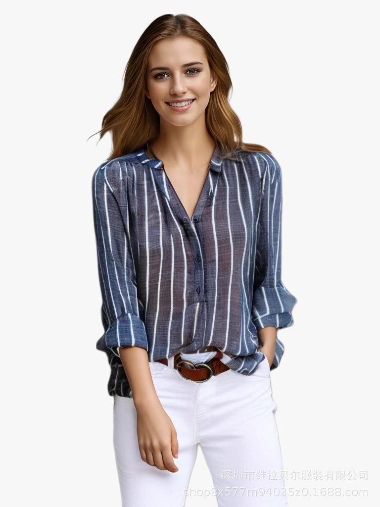Простая и модная рубашка в полоску с принтом для женщин во внешней торговле, рубашка свободного кроя