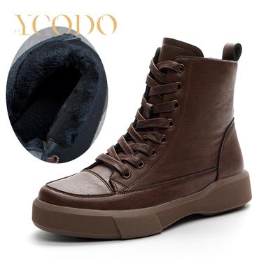 Осенние и зимние женские ботинки из натуральной кожи, студенческие кожаные ботинки, теплые и удобные ботинки из воловьей кожи и кашемира