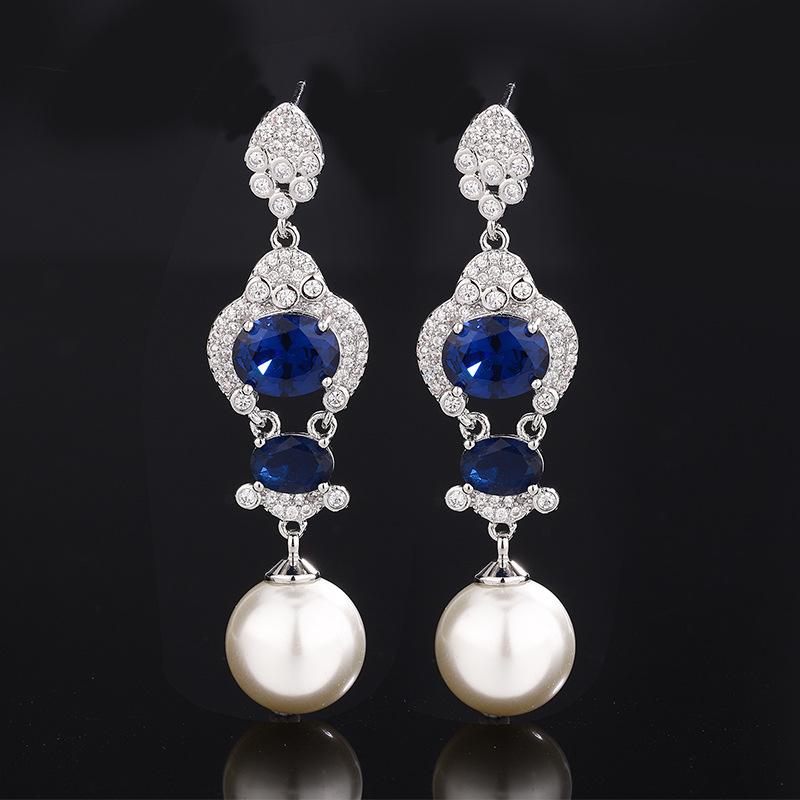 Ювелирные изделия Серьги с высоким чувством Вставные серьги с имитацией королевского синего жемчуга Серьги с имитацией натурального жемчуга Серебряная игла