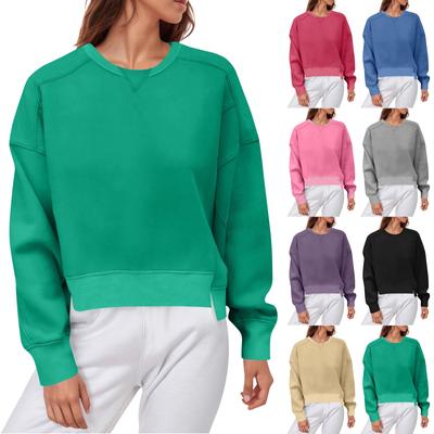 Осенние женские топы с длинными рукавами, футболки с круглым вырезом, однотонные модные женские толстовки