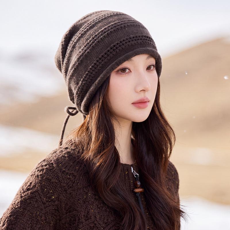 Women S Knit Slouch Beanie With Metal Tag Drawstring Warm Ear Protection Windproof Hat