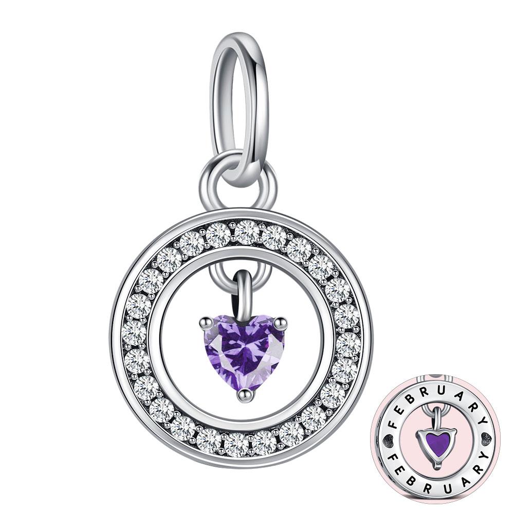 S925 Silver Lucky Month Birth stone Charm Fit Bracelets Diy For Women Pendant Colorful 12 Month Charm