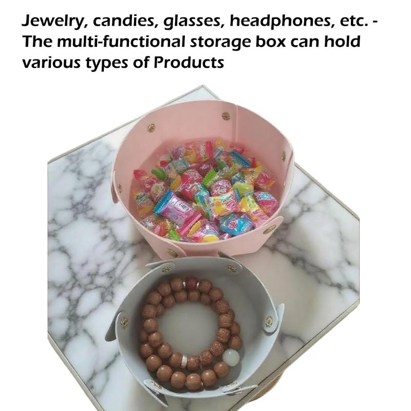 1PC Leather Storage Box Portable Organizer Jewelry Cosmetic Key Stuff Storage Basket Folding Desktop Organizer Case