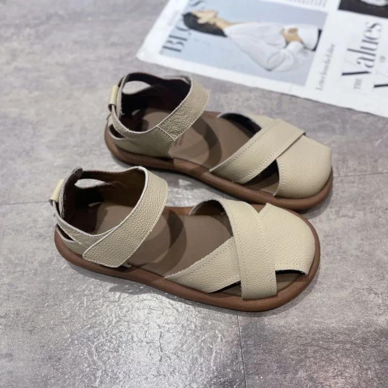 2025Women Roman Casual Soft Soled Sandals Summer Flats Shoes Plus Size Baotou Roman Leather Casual Shoes Zapatillas De Deporte