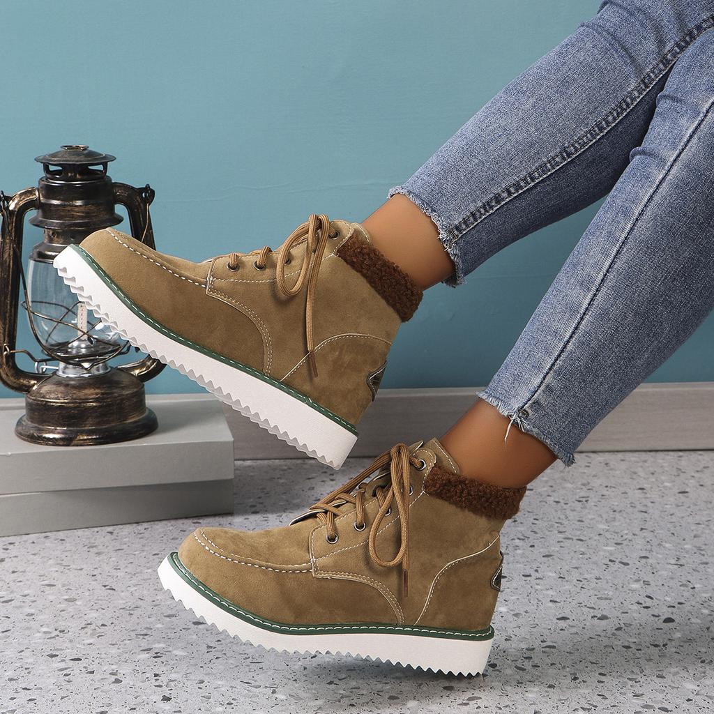 Fashion Women Flats Boots 2024 New Winter Fashion Casual Shoes for Women Low Heels Round Toe Solid Color Plus Size Zapatos De Mujer