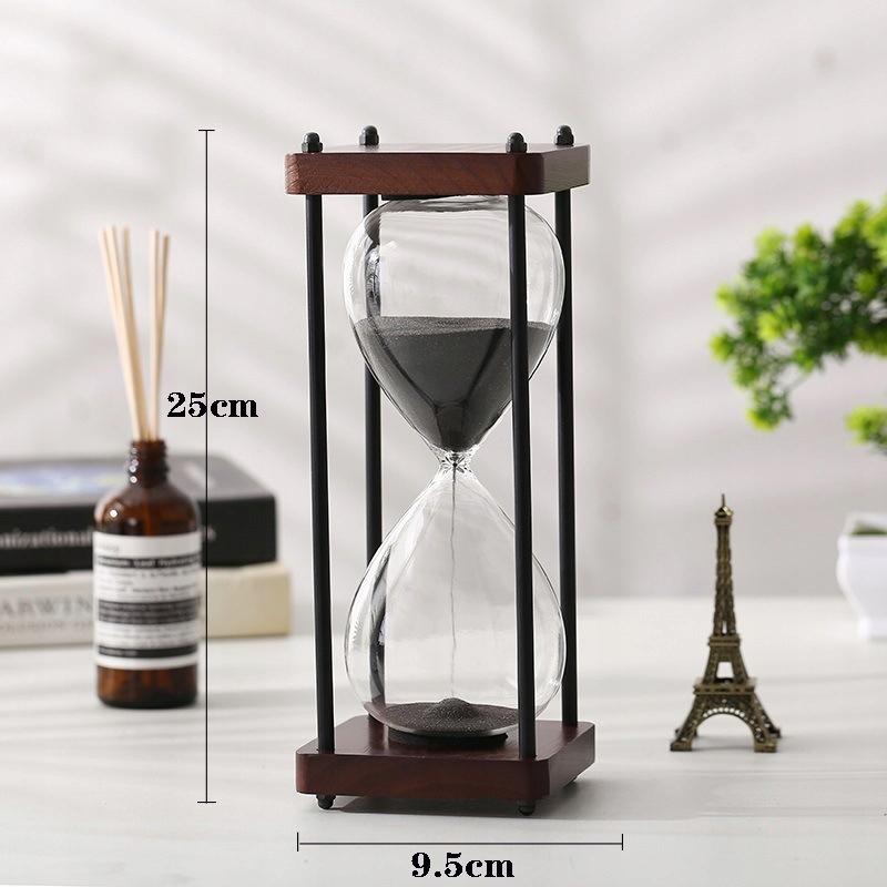 Retro Glass - Wooden Beautiful Hourglass 60 Minutes Xxl 25X10Cm Black