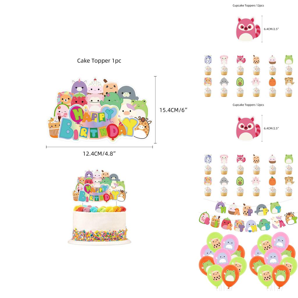 Набор для вечеринки в стиле Squishmallows на день рождения с топпером для торта, воздушными шарами и баннером, идеально подходит для детей